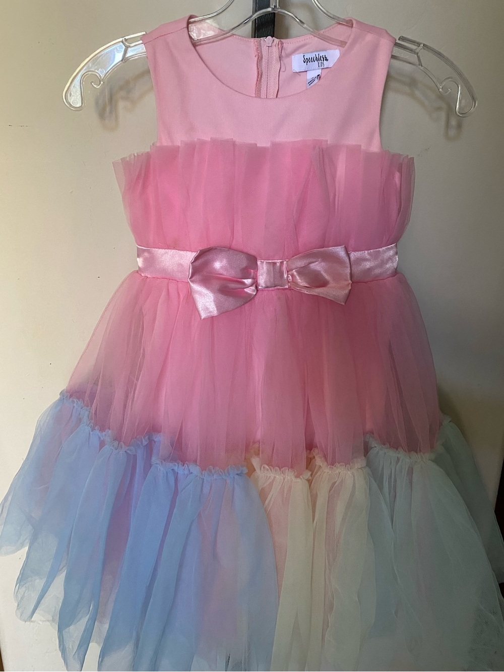 Speechless Pink Tulle Dress with Satin Bow and Pastel Skirt